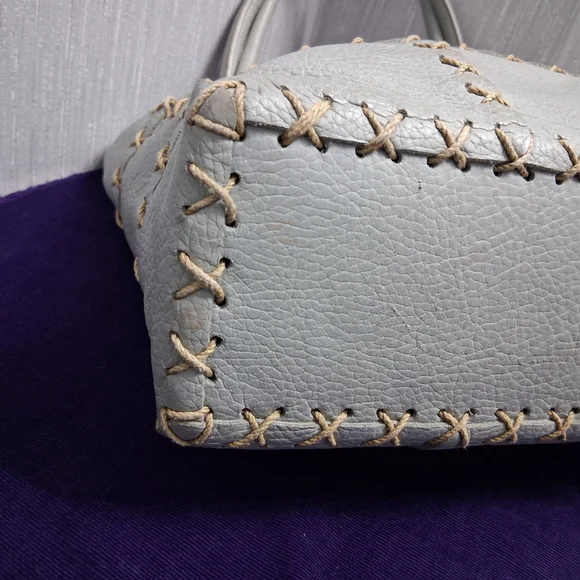 Berge Italian Leather Bag Tote Shouler Powder Blue - Picture 8 of 17